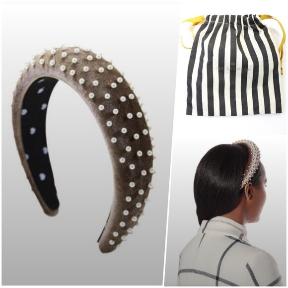RARE Lele Sadoughi Classic Elegance Pearl Velvet Padded Statement Headband NWOT - Picture 1 of 9